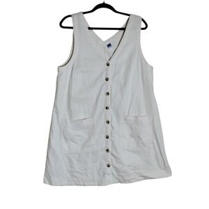 Old Navy Womens White Denim Button Front Pinafore Jumper Dress Large L 1166